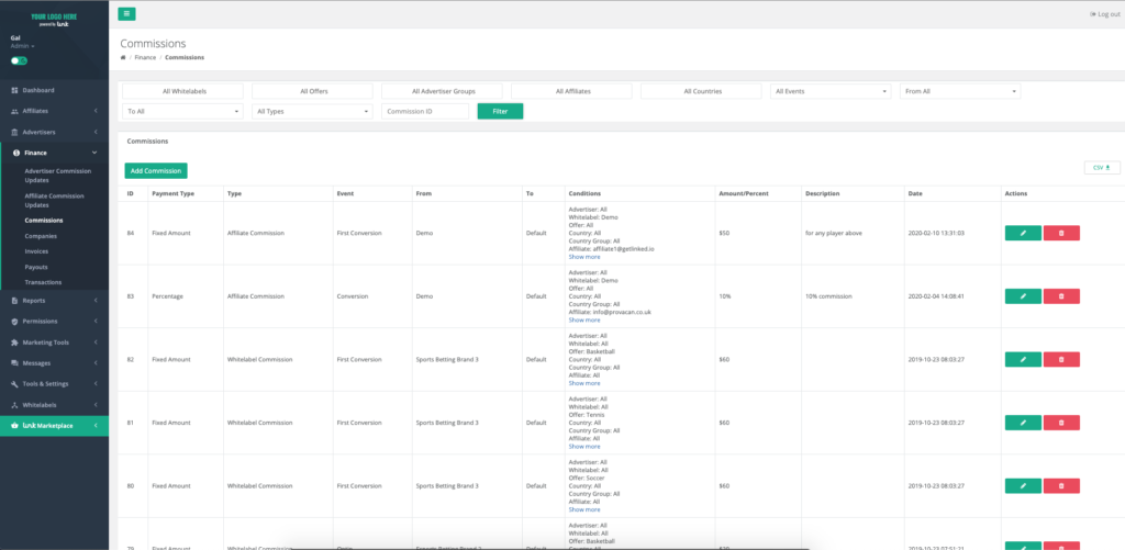 getlinked commission set up